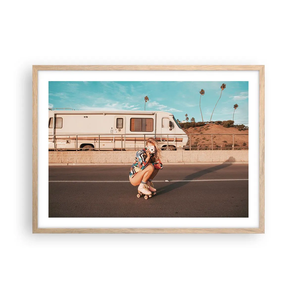 Pôster com moldura de carvalho claro - Sorria, por favor! - 70x50 cm