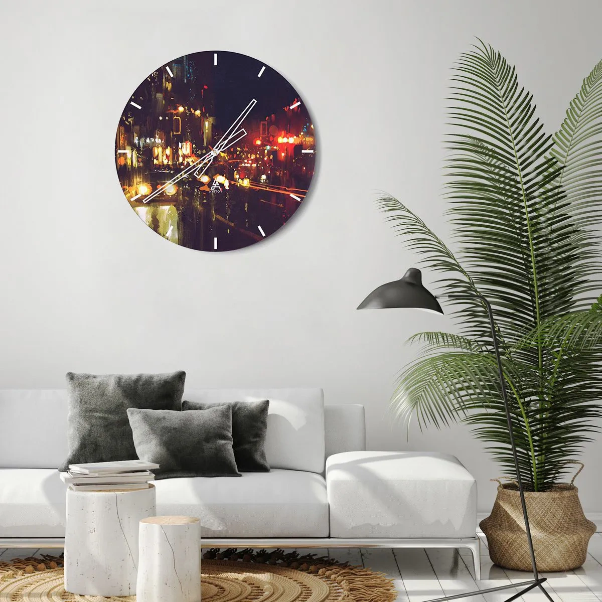 Relógio de parede - Relógio em vidro - Imerso nas luzes da noite - 40x40 cm
