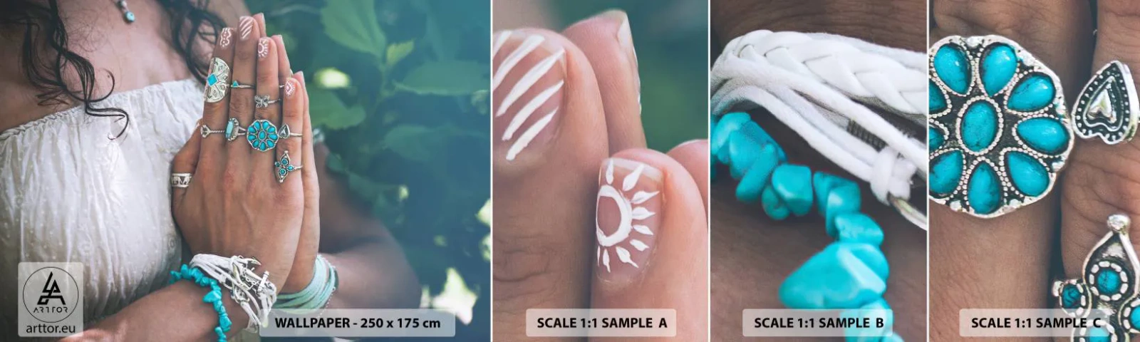 Amostra de papel de parede autocolante Deluxe Sticker - Bem-vindo ao centro do ser - Mulher, Joia, Boho - 100x30 cm