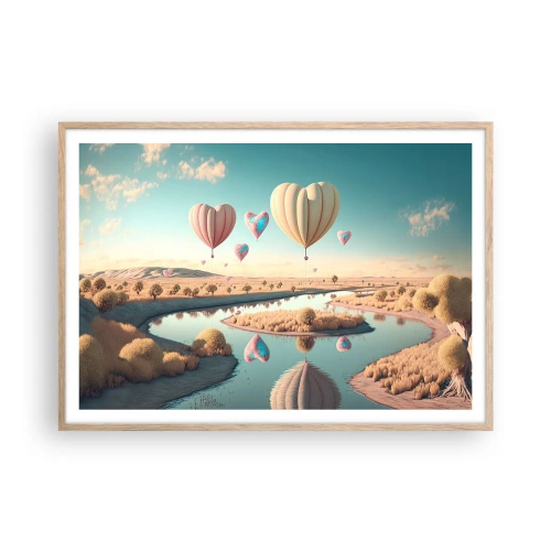 Pôster com moldura de carvalho claro - O amor permite se reerguer - 100x70 cm