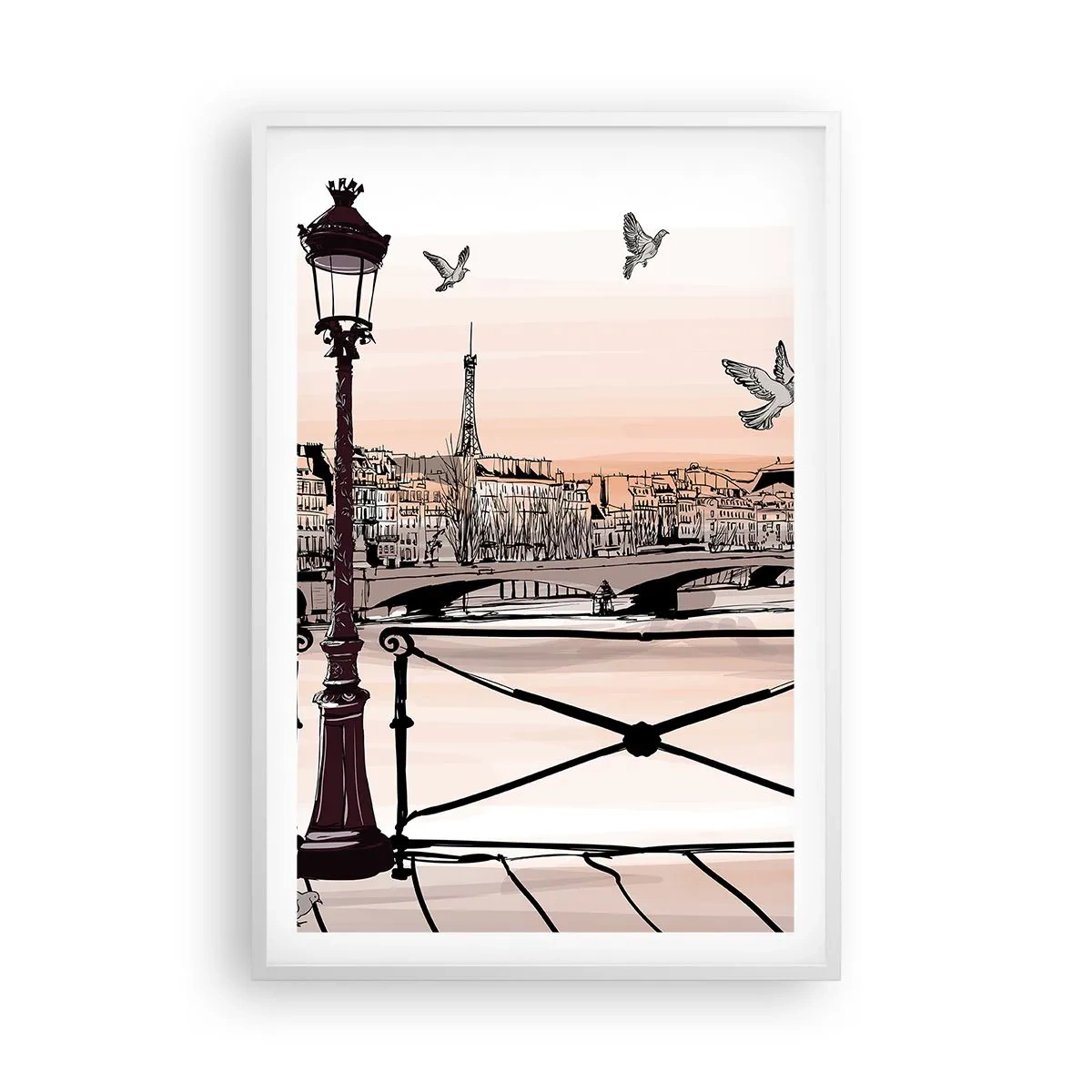 Pôster em moldura branca - Sobre os telhados de Paris - 61x91 cm