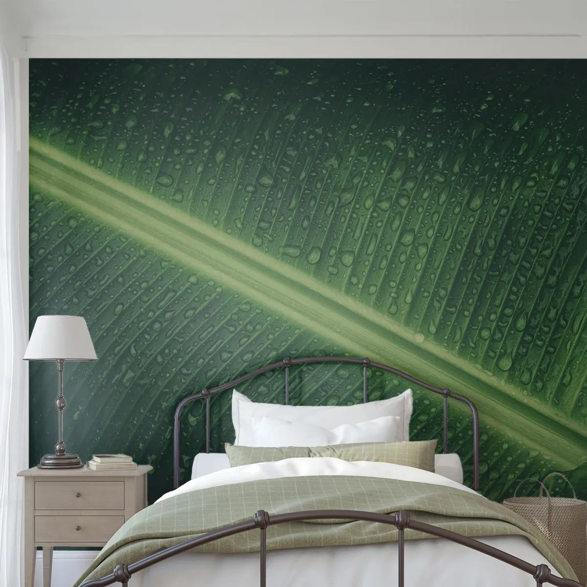Papel de Parede Autocolante Deluxe Sticker - A estrutura da vegetação - Folha verde, Planta tropical, Pedaço - 100x70 cm