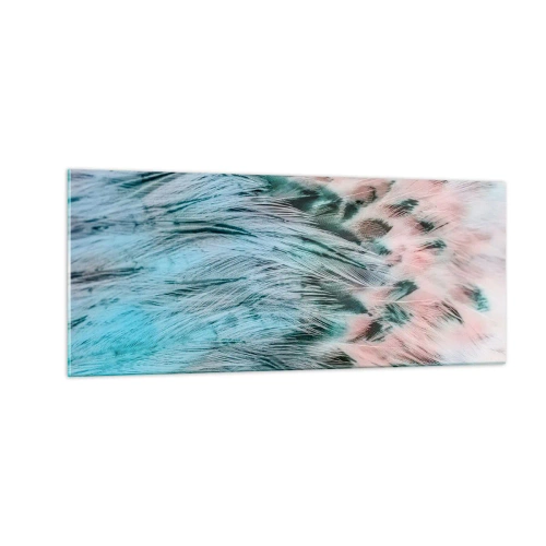 Quadro em vidro - Penugem safira-rosa - 100x40 cm