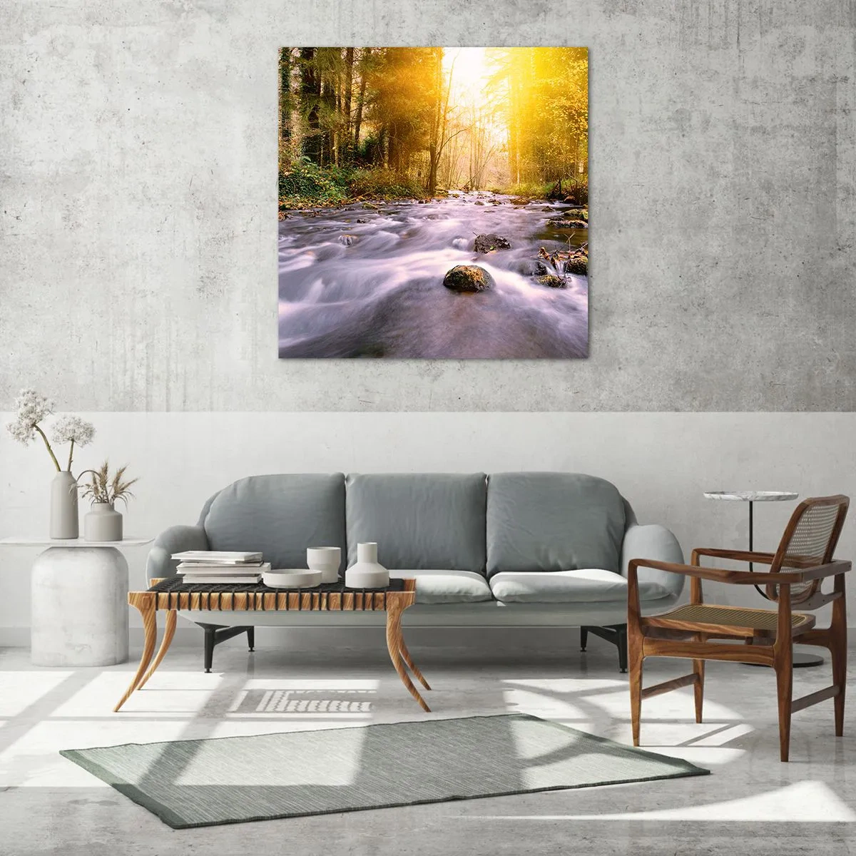 Quadro em vidro - Malaquita em um cenário de ouro e prata - 60x60 cm