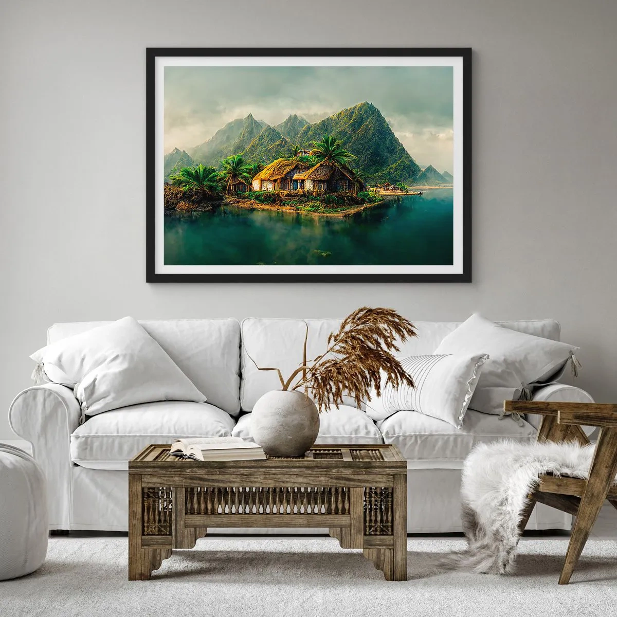 Pôster com moldura preta - Paraíso Tropical - 70x50 cm