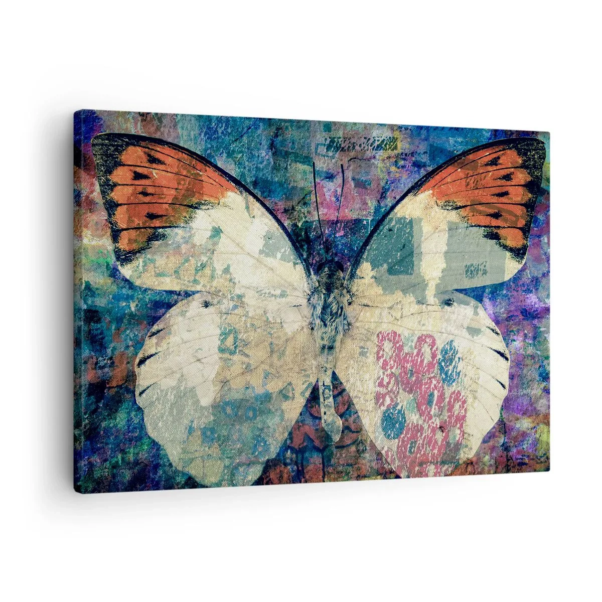Quadro em tela - Borboleta em um fundo artístico abstrato com detalhes coloridos - 70x50cm - Fragilidade subtil - Decoração de parede moderna para a sala de estar e quarto ARTTOR