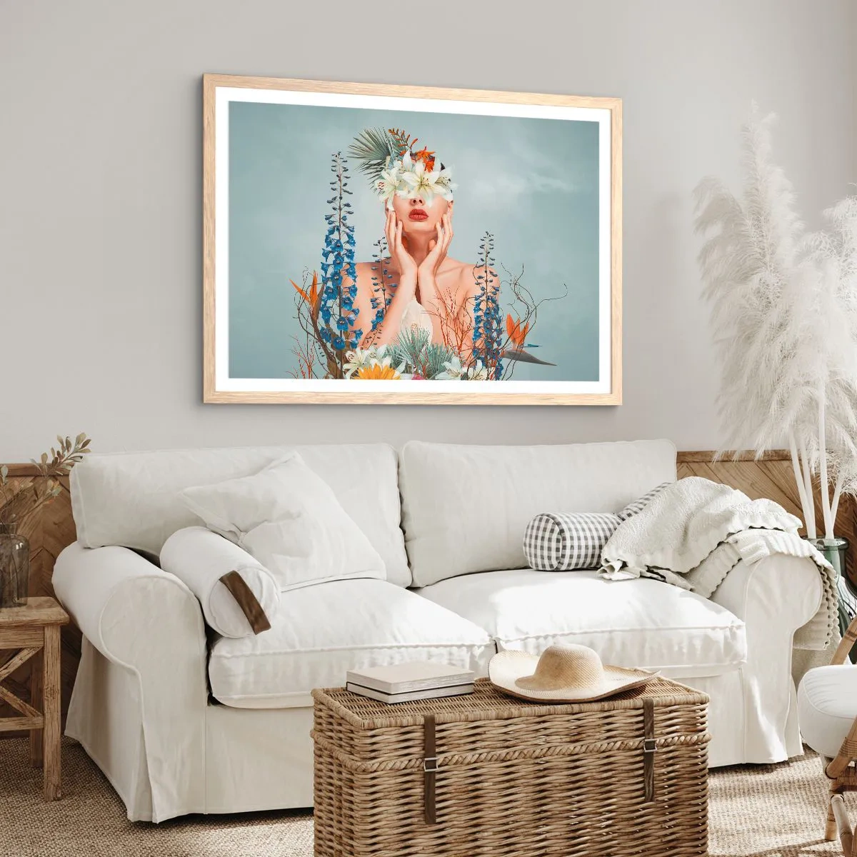 Pôster com moldura de carvalho claro - Mulher – flor - 70x50 cm