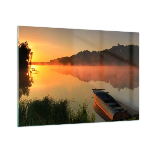 Quadro em vidro - Nascer do sol sobre a água como um espelho - 100x70 cm
