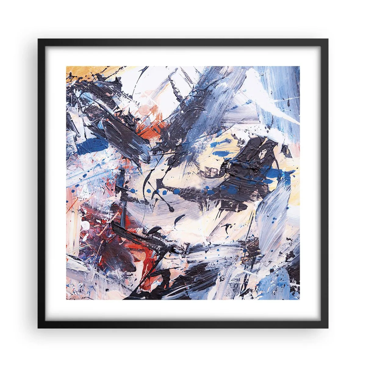 Pôster com moldura preta - Dança louca da abstração - 50x50 cm