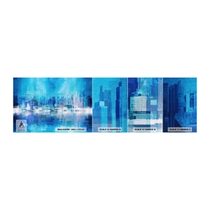 Amostra de papel de parede autocolante Deluxe Sticker - Imerso em azul - Abstração, Cidade, Arquitetura - 100x30 cm