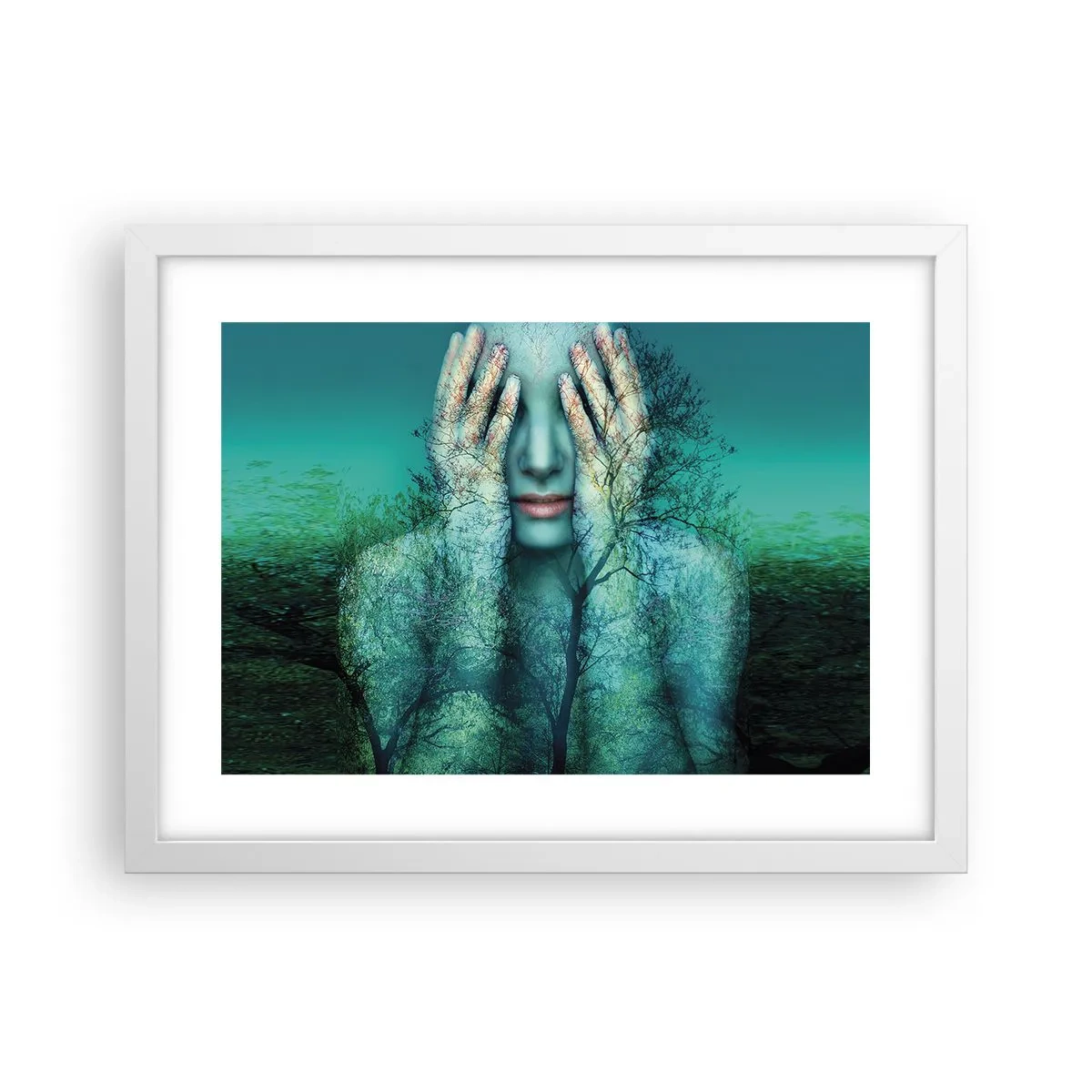 Pôster em moldura branca - Imersa em azul - 40x30 cm