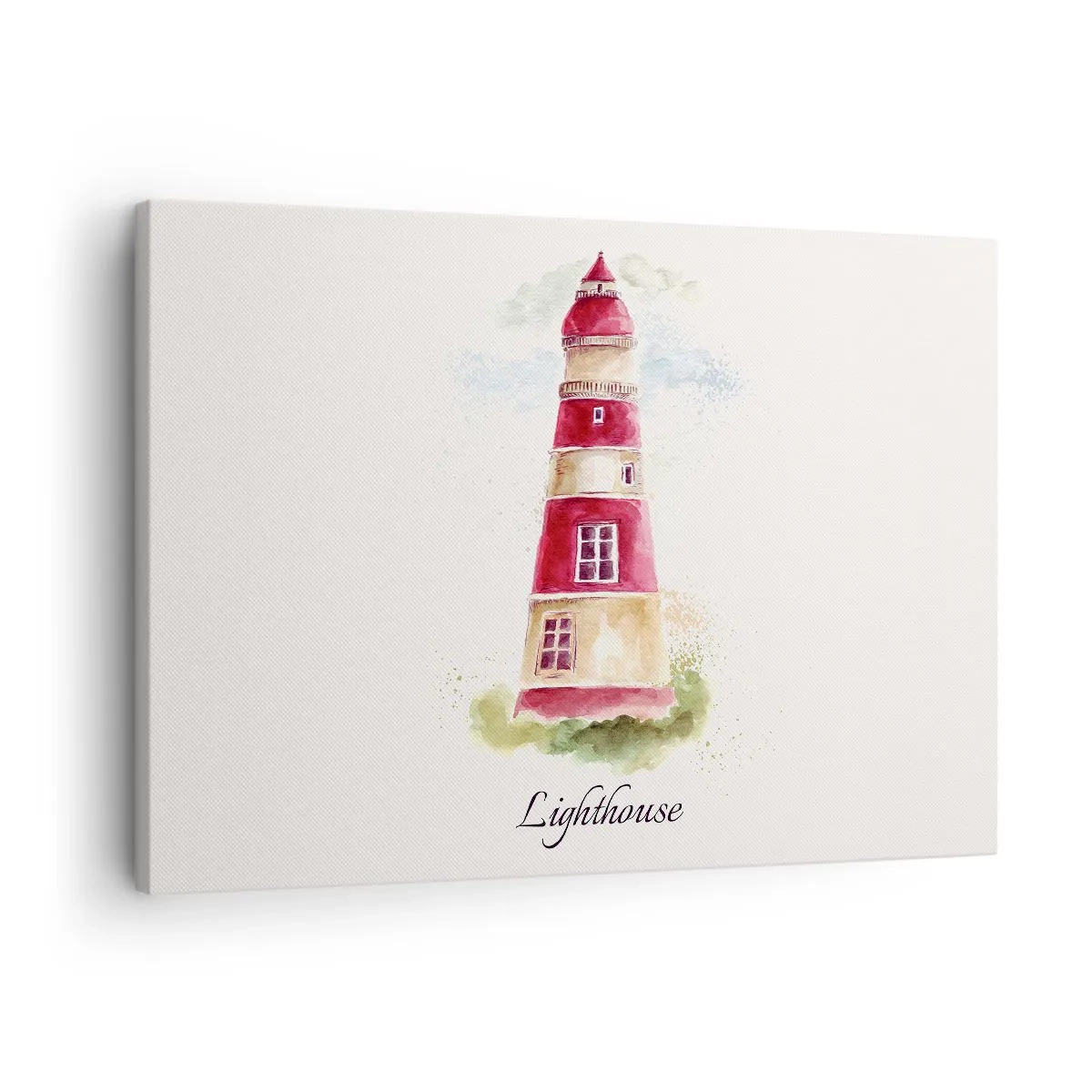 Quadro em tela - Uma pintura em aquarela de um farol sobre um fundo claro com uma inscrição - 70x50cm - Sempre há clima - Decoração de parede moderna para a sala de estar e quarto ARTTOR