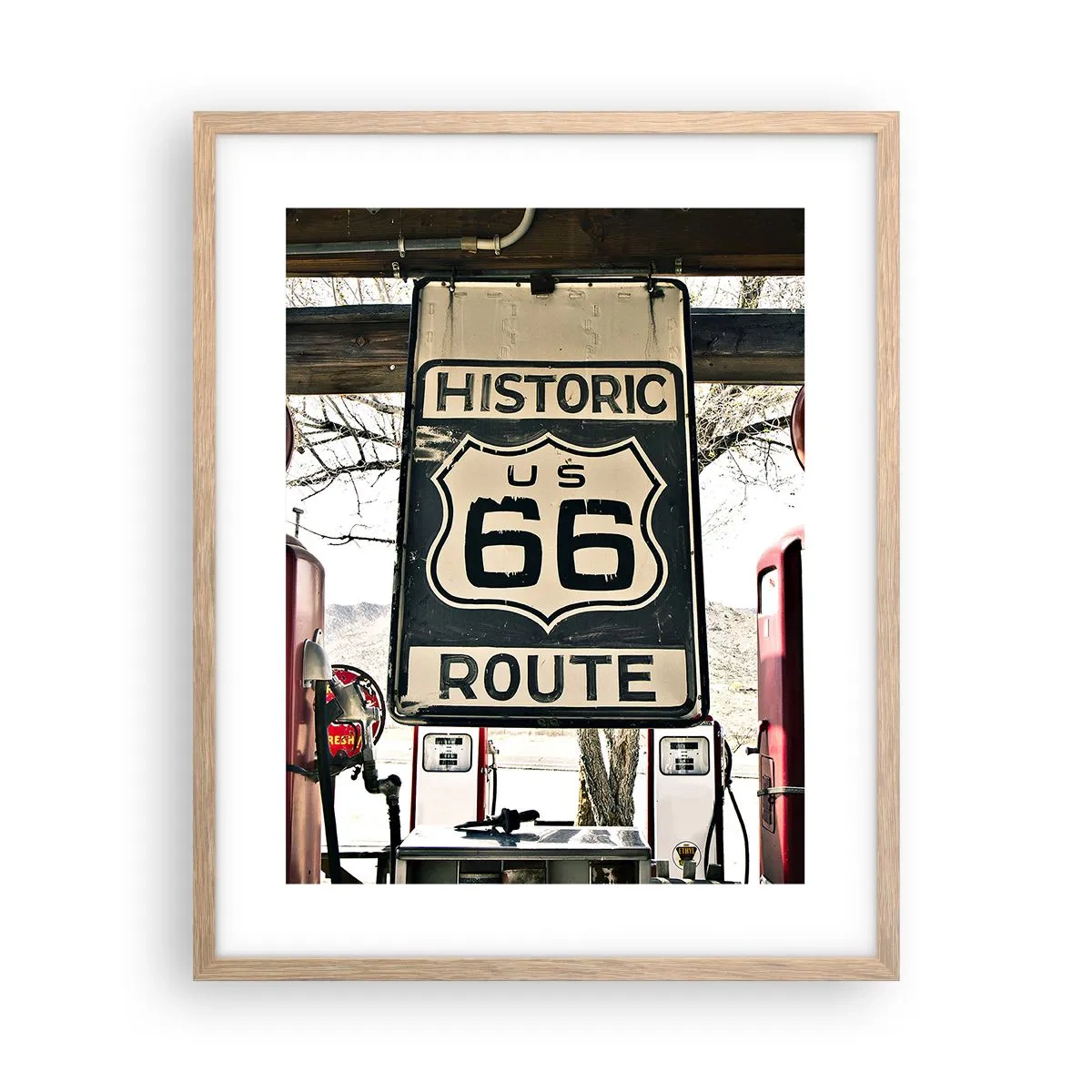 Pôster com moldura de carvalho claro - Viagens retro americanas - 40x50 cm