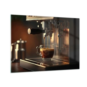 Quadro em vidro - Café expresso em copo com espuma - 70x50cm - Uma mistura sensual - Decoração de parede moderna para a sala de estar e quarto ARTTOR