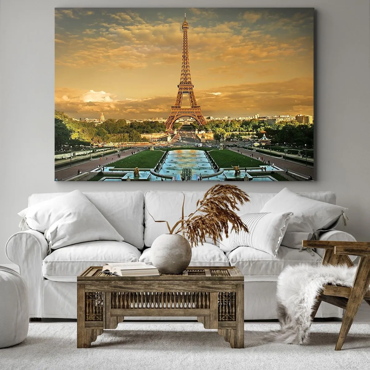 Quadro em tela - A Torre Eiffel em Paris ao pôr do sol - 70x50cm - A rainha de Paris - Decoração de parede moderna para a sala de estar e quarto ARTTOR