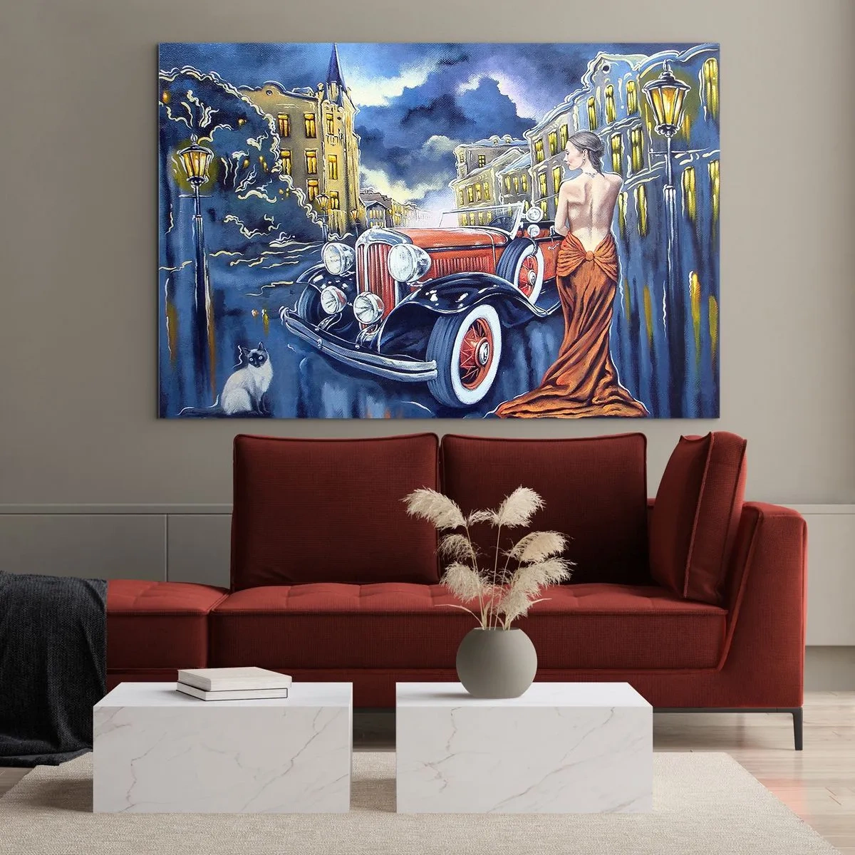 Quadro em vidro - Música instrumental em azul e coral - 120x80 cm