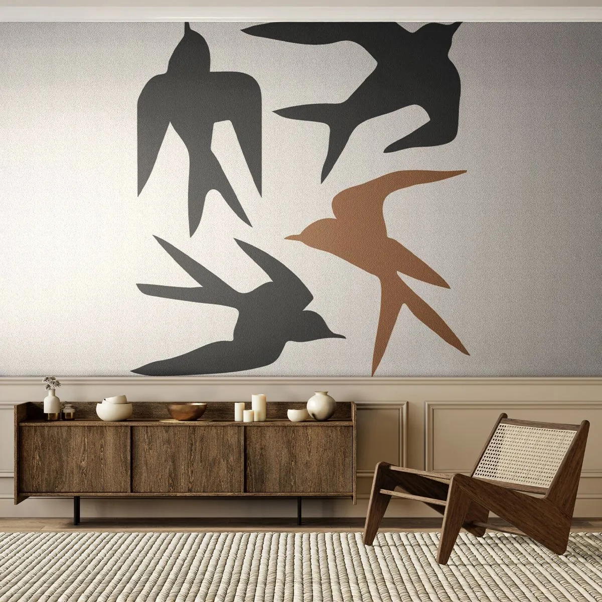 Papel de Parede Premium Sand - Engula a diversão - Boho, Pássaros, Minimalismo - 100x70 cm