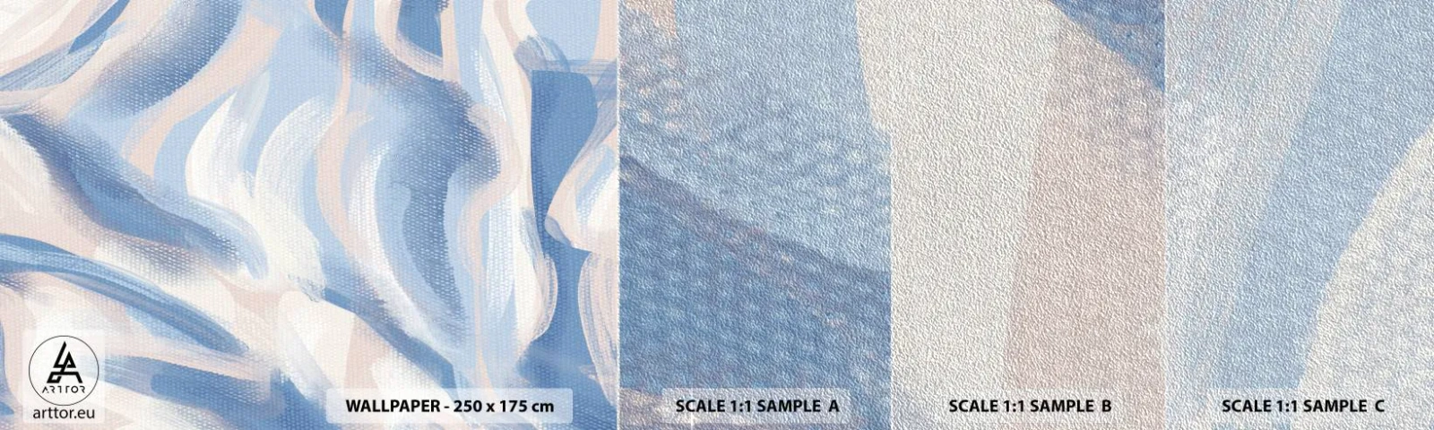 Amostra de papel de parede Premium Sand - Ondas azuis - Pastel, Minimalismo, Pedaço - 100x30 cm