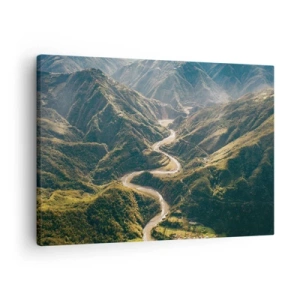 Quadro em tela - Uma paisagem montanhosa com uma estrada sinuosa entre colinas verdes - 70x50cm - Direto do coração das montanhas - Decoração de parede moderna para a sala de estar e quarto ARTTOR