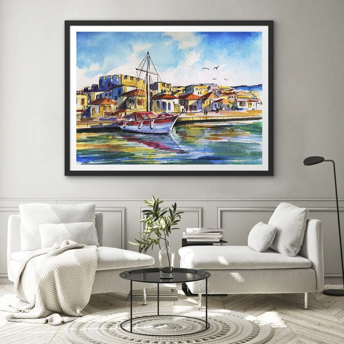 Pôster com moldura preta - Tarde de arco-íris - 100x70 cm