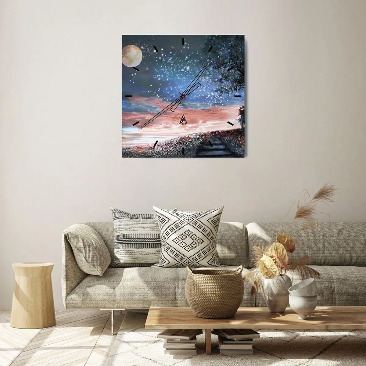 Relógio de parede - Relógio em vidro - Espetáculo estrelado - 30x30 cm