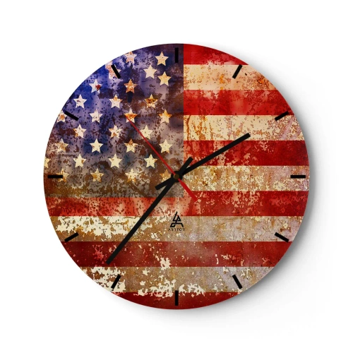 Relógio de parede - Relógio em vidro - Bandeira americana vintage rústica - 30x30cm - A glória não será esquecida - Decoração de parede moderna para a sala de estar, cozinha e quarto ARTTOR