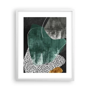 Pôster em moldura branca - Abstração colorida com folha de ouro - 40x50 cm