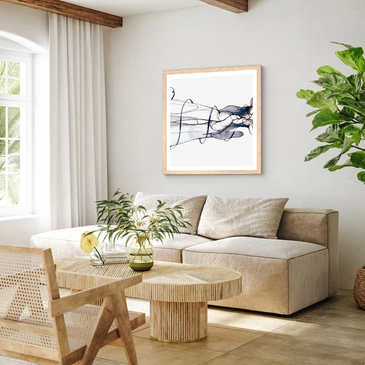 Pôster com moldura de carvalho claro - Estudo do toque - 50x50 cm