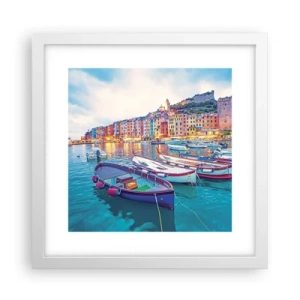 Pôster em moldura branca - Uma noite colorida no porto - 30x30 cm