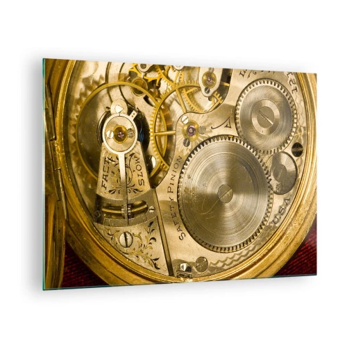 Quadro em vidro - Mecanismo de relógio com acabamento dourado - 70x50cm - Mova-se com o tempo - Decoração de parede moderna para a sala de estar e quarto ARTTOR