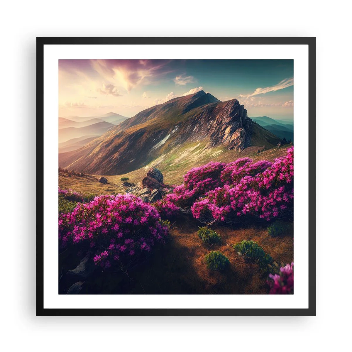Pôster com moldura preta - Verão nas montanhas - 60x60 cm