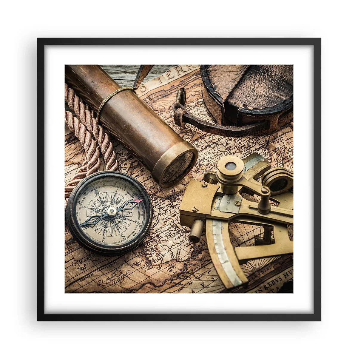 Pôster com moldura preta - Definir um rumo - 50x50 cm