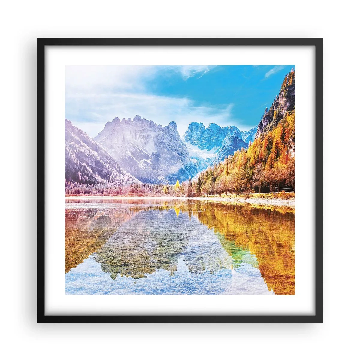 Pôster com moldura preta - E nas montanhas é outono - 50x50 cm