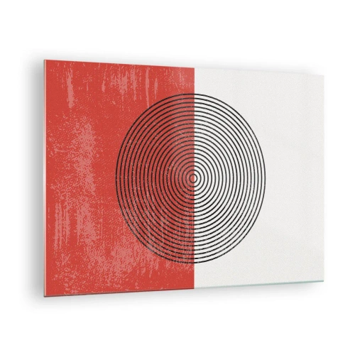 Quadro em vidro - Padrão geométrico com um círculo em um fundo vermelho e branco - 70x50cm - Direto ao ponto - Decoração de parede moderna para a sala de estar e quarto ARTTOR