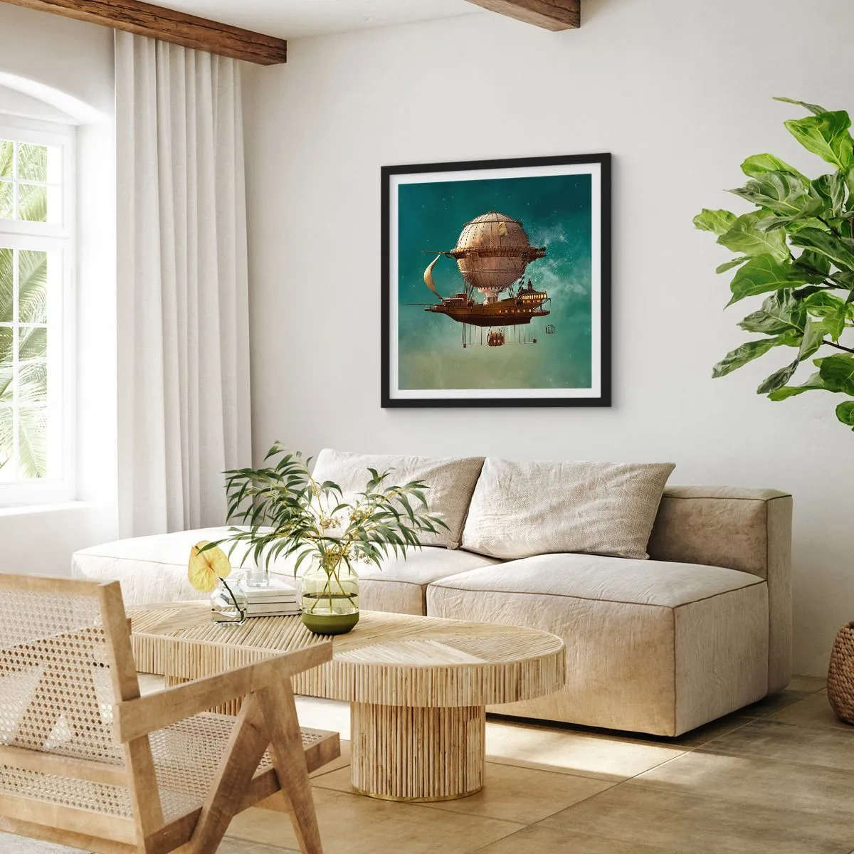 Pôster com moldura preta - Saudações de Júlio Verne - 60x60 cm