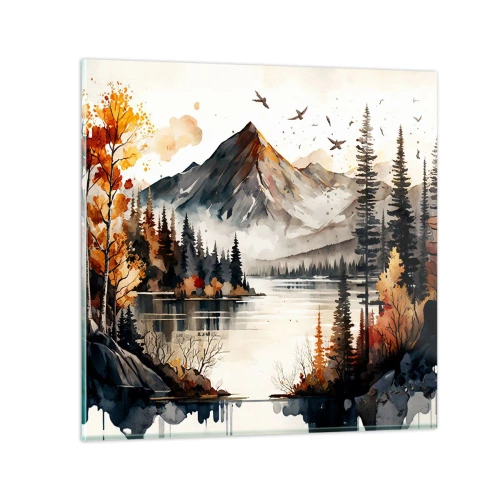 Quadro em vidro - Outono dourado nas montanhas - 30x30 cm