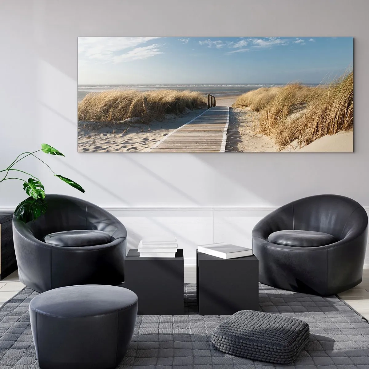 Quadro em vidro - Atrás da duna, ao som da relva - 90x30 cm