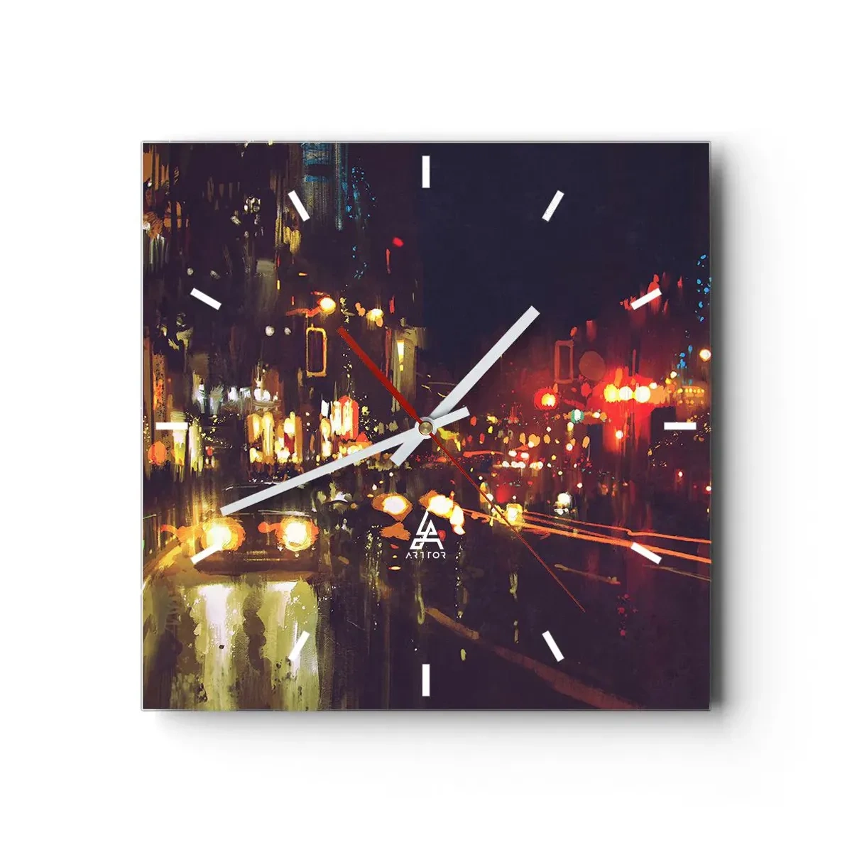 Relógio de parede - Relógio em vidro - Imerso nas luzes da noite - 30x30 cm