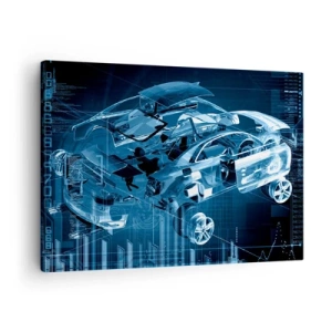 Quadro em tela - Um desenho técnico moderno de um carro com elementos estruturais - 70x50cm - Anatomia da engenharia - Decoração de parede moderna para a sala de estar e quarto ARTTOR