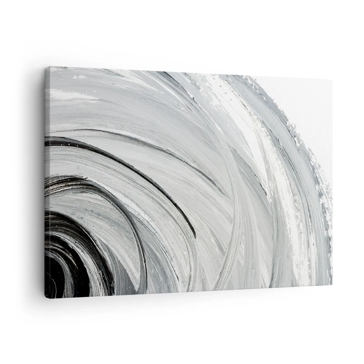 Quadro em tela - Um redemoinho monocromático em tons de cinza e preto - 70x50cm - Composição orbital - Decoração de parede moderna para a sala de estar e quarto ARTTOR