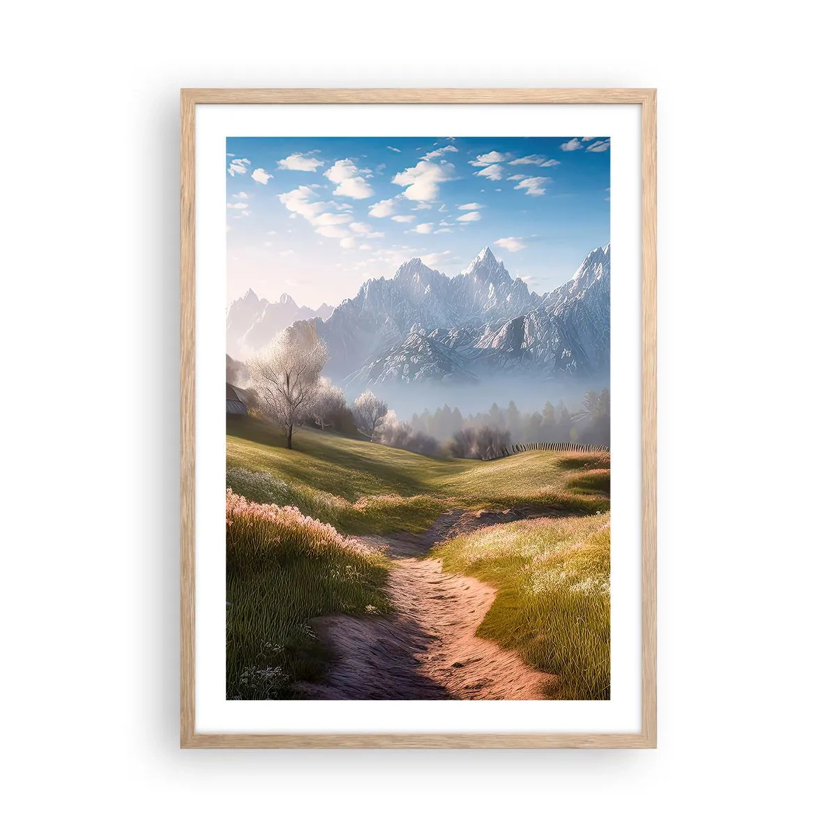 Pôster com moldura de carvalho claro - Vale idílico - 50x70 cm