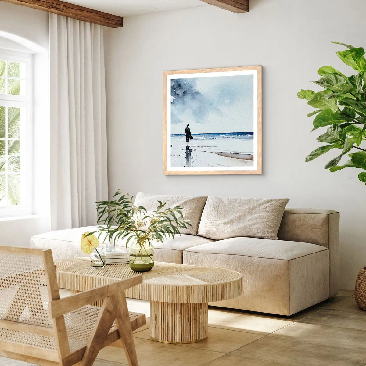 Pôster com moldura de carvalho claro - Conversa com o mar - 50x50 cm