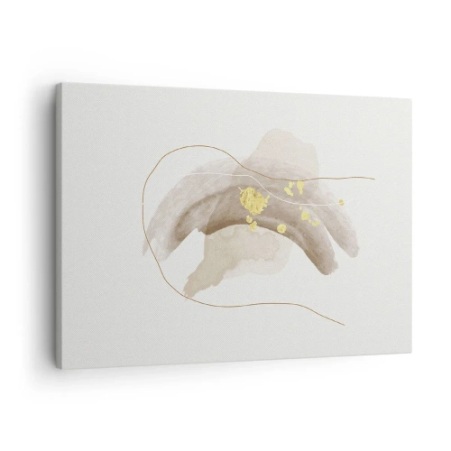 Quadro em tela - Uma composição abstrata em tons de bege e dourado. - 70x50cm - Encontrado no espaço - Decoração de parede moderna para a sala de estar e quarto ARTTOR