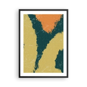 Pôster com moldura preta - Manchas coloridas abstratas em tons de verde e laranja - 50x70cm - Abstração – movimento lento - Decoração de parede moderna para a sala de estar e quarto ARTTOR