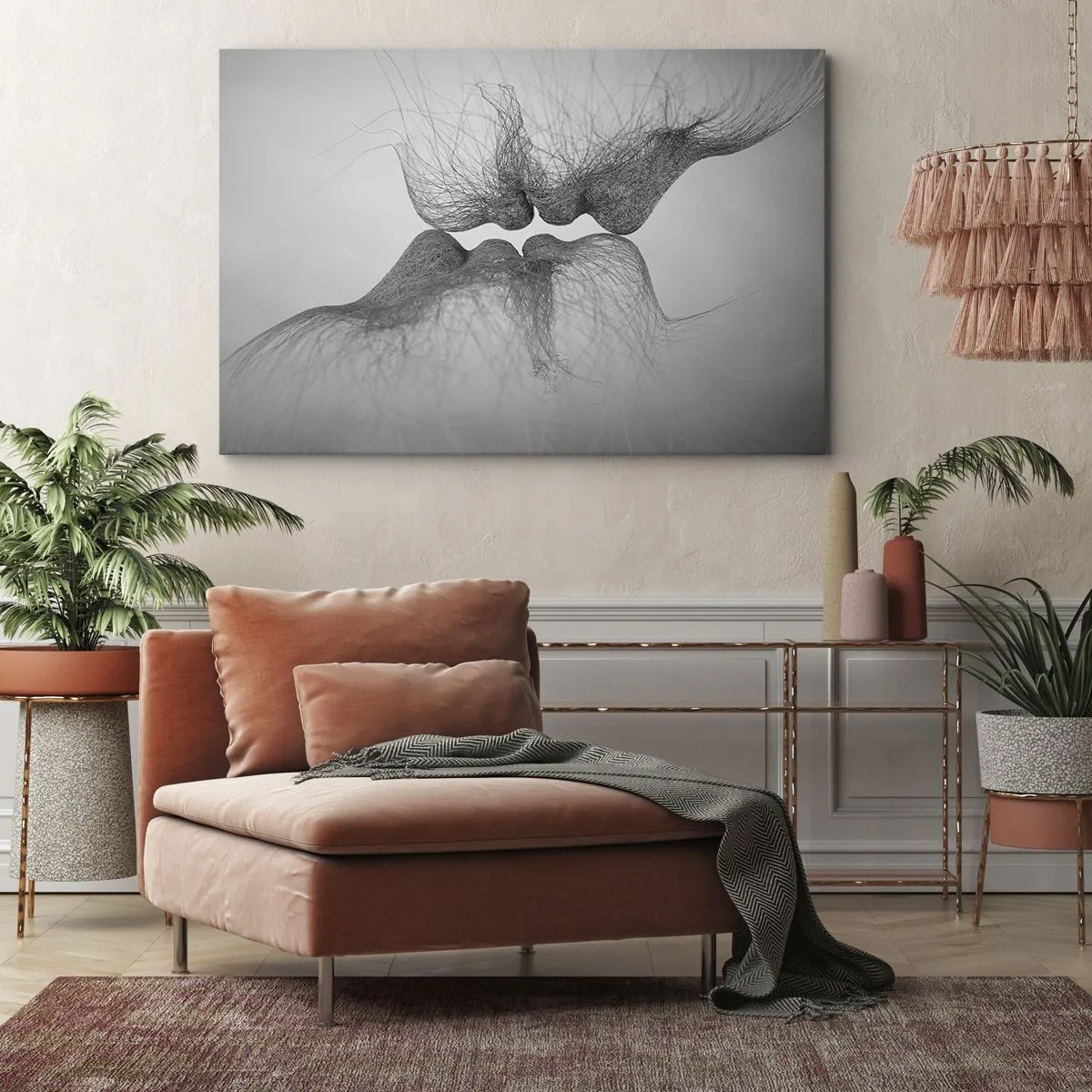 Quadro em tela - Um beijo abstrato apresentado em forma etérea - 70x50cm - O beijo do vento - Decoração de parede moderna para a sala de estar e quarto ARTTOR