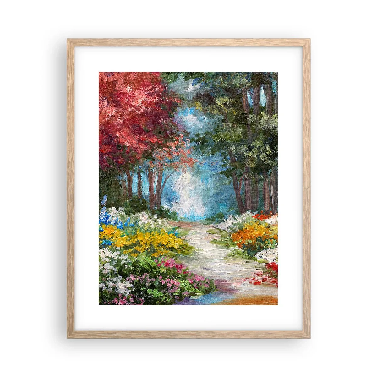 Pôster com moldura de carvalho claro - Jardim florestal, floresta florida - 40x50 cm