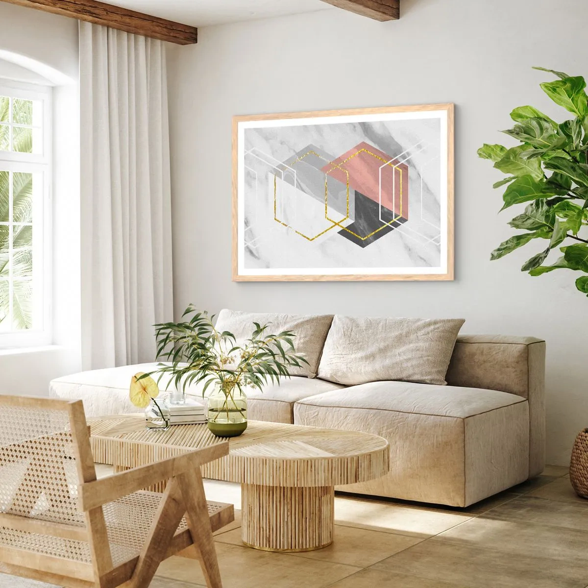 Pôster com moldura de carvalho claro - Composição em cadeia - 100x70 cm