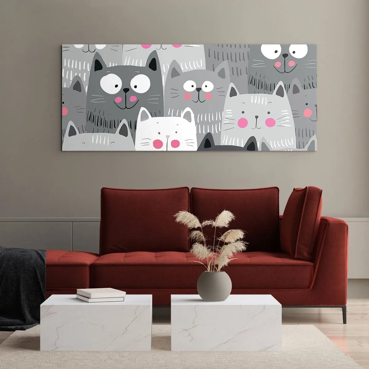 Quadro em vidro - O mundo dos gatos - 160x50 cm