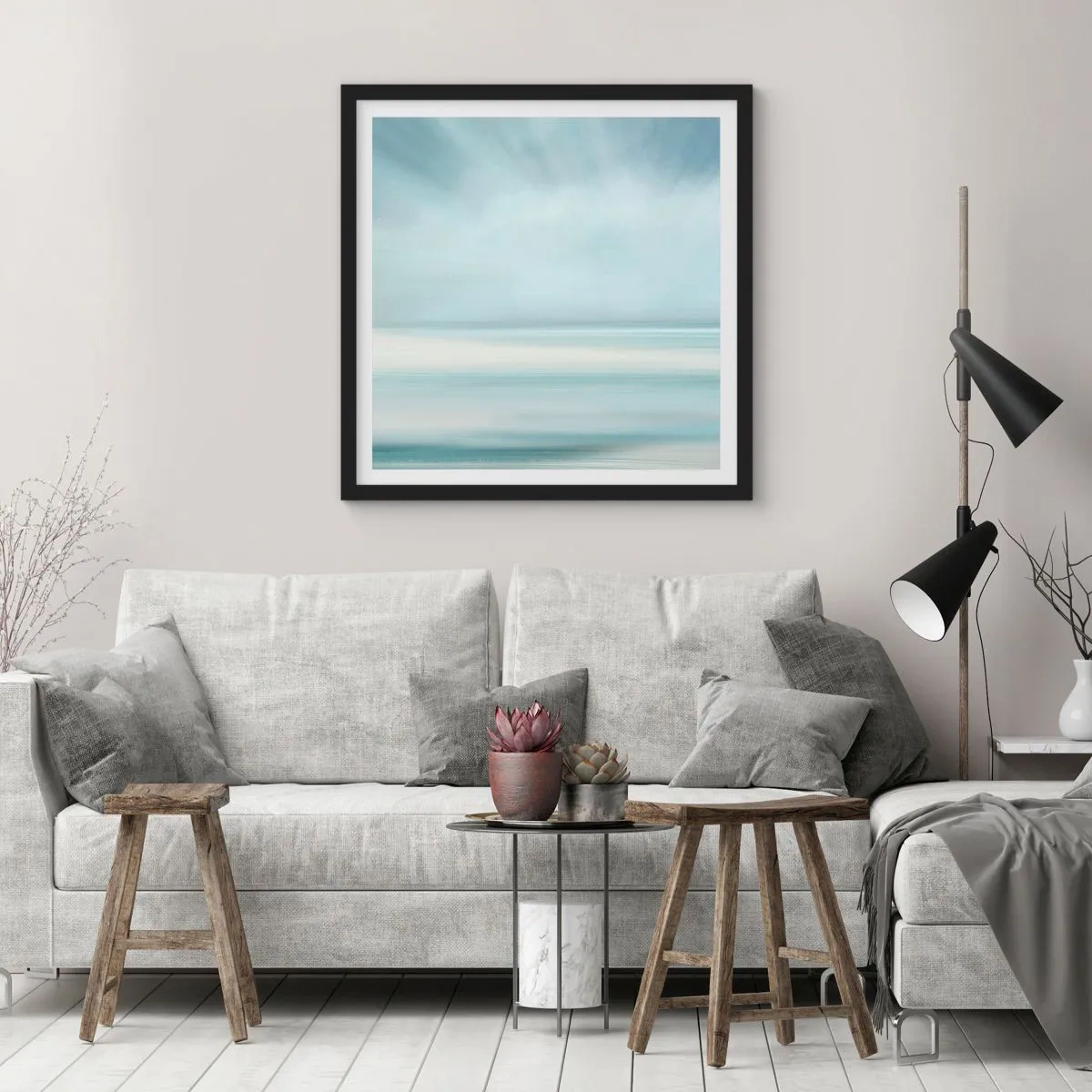 Pôster com moldura preta - Paz ao horizonte - 60x60 cm