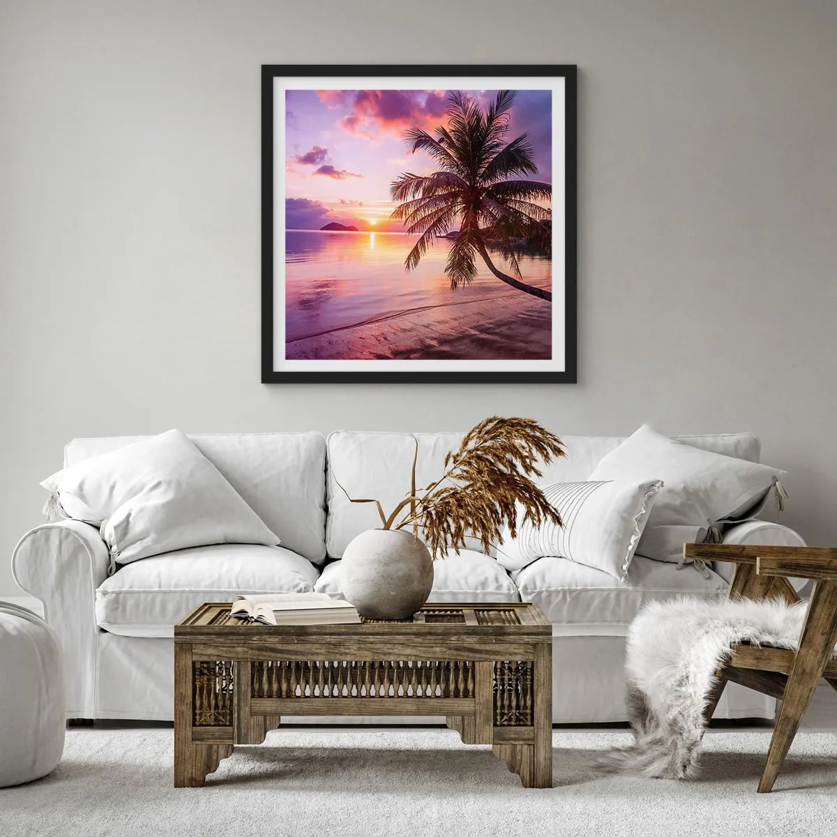 Pôster com moldura preta - Felicidade no horizonte - 40x40 cm